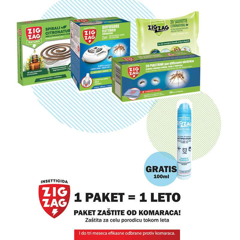 Zig zag "1 paket=1 leto", paket zastite od komaraca za celu porodicu + repelent gratis